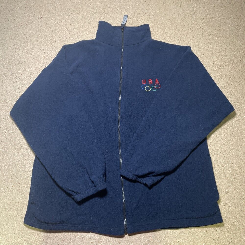 Vintage USA Olympic Rings Jacket Mens XL  Zip Fleece Blue 90s Made in USA